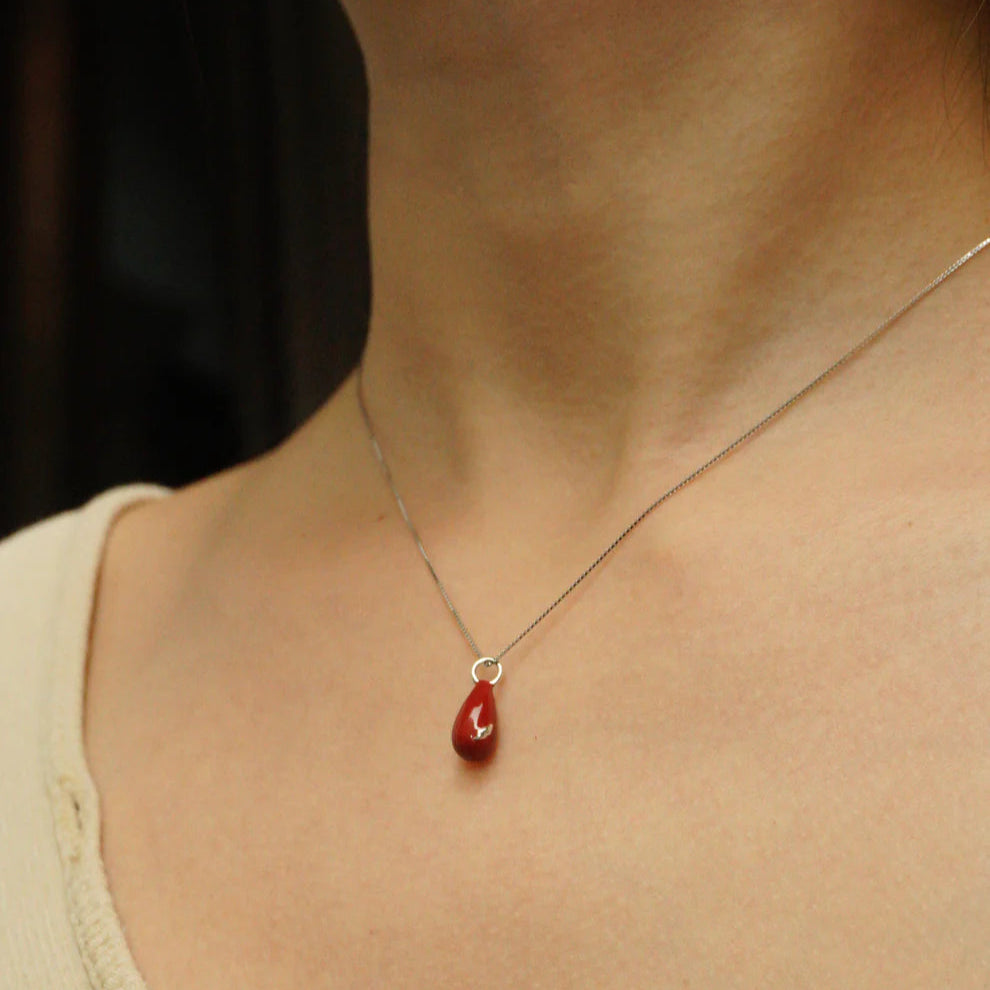 Hanying East of the Sun and West of the Moon  Teardrop Necklace with Red Enamel