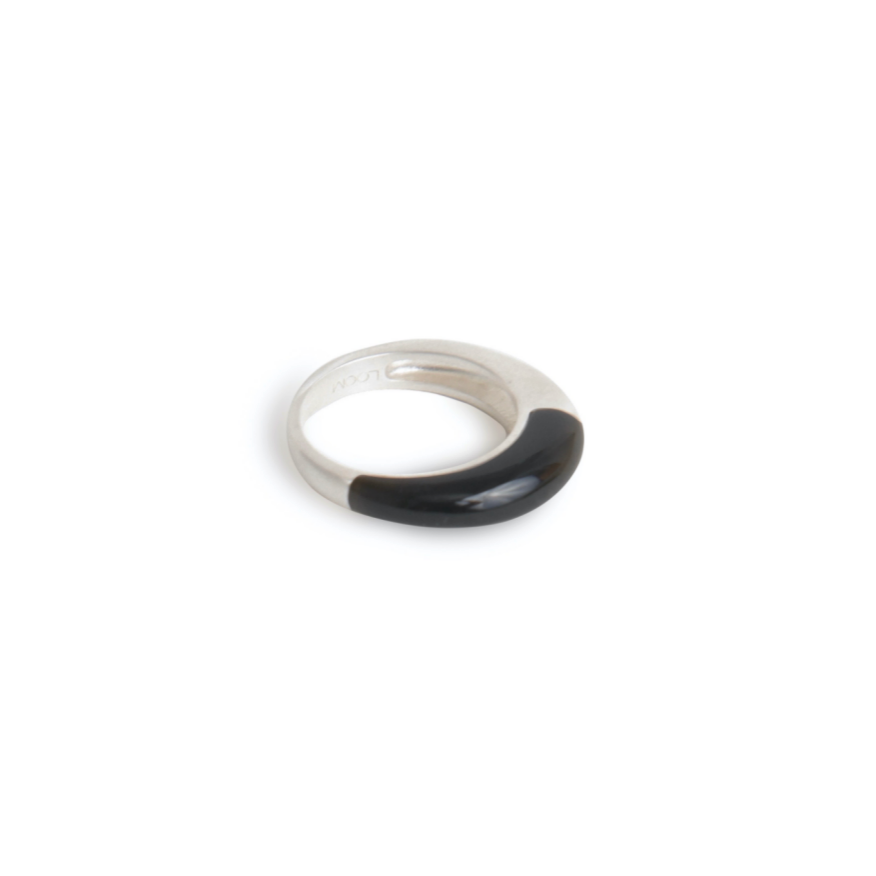 Loom Geometric Pieced Obsidian Ring