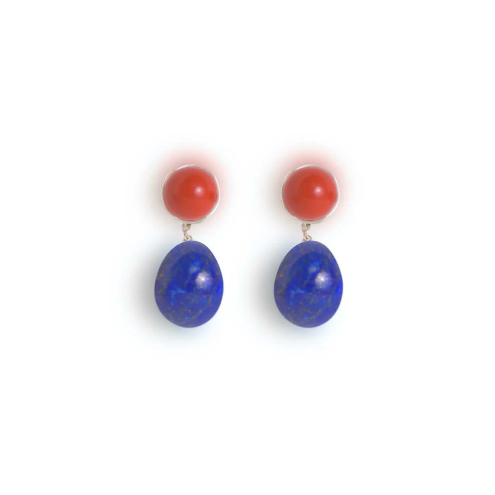 Loom Multi-Stone Colour Clash Retro Earrings Red&Blue