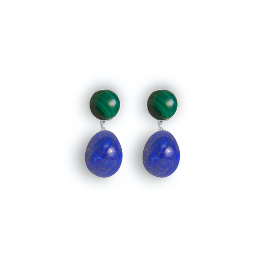 Loom Multi-Stone Colour Clash Retro Earrings Green&Blue