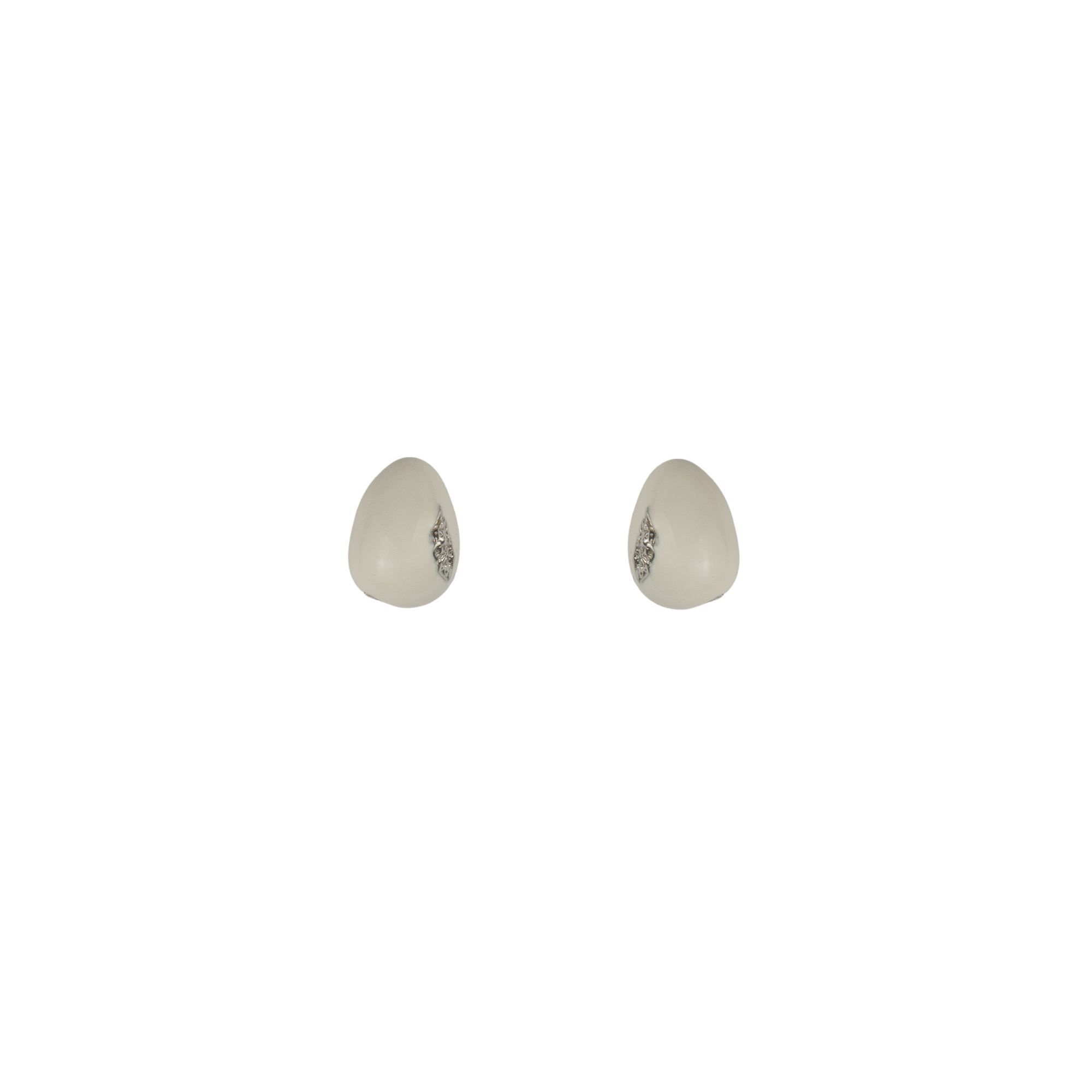 Hanying Small Oval Enamel Stud Earrings (White)
