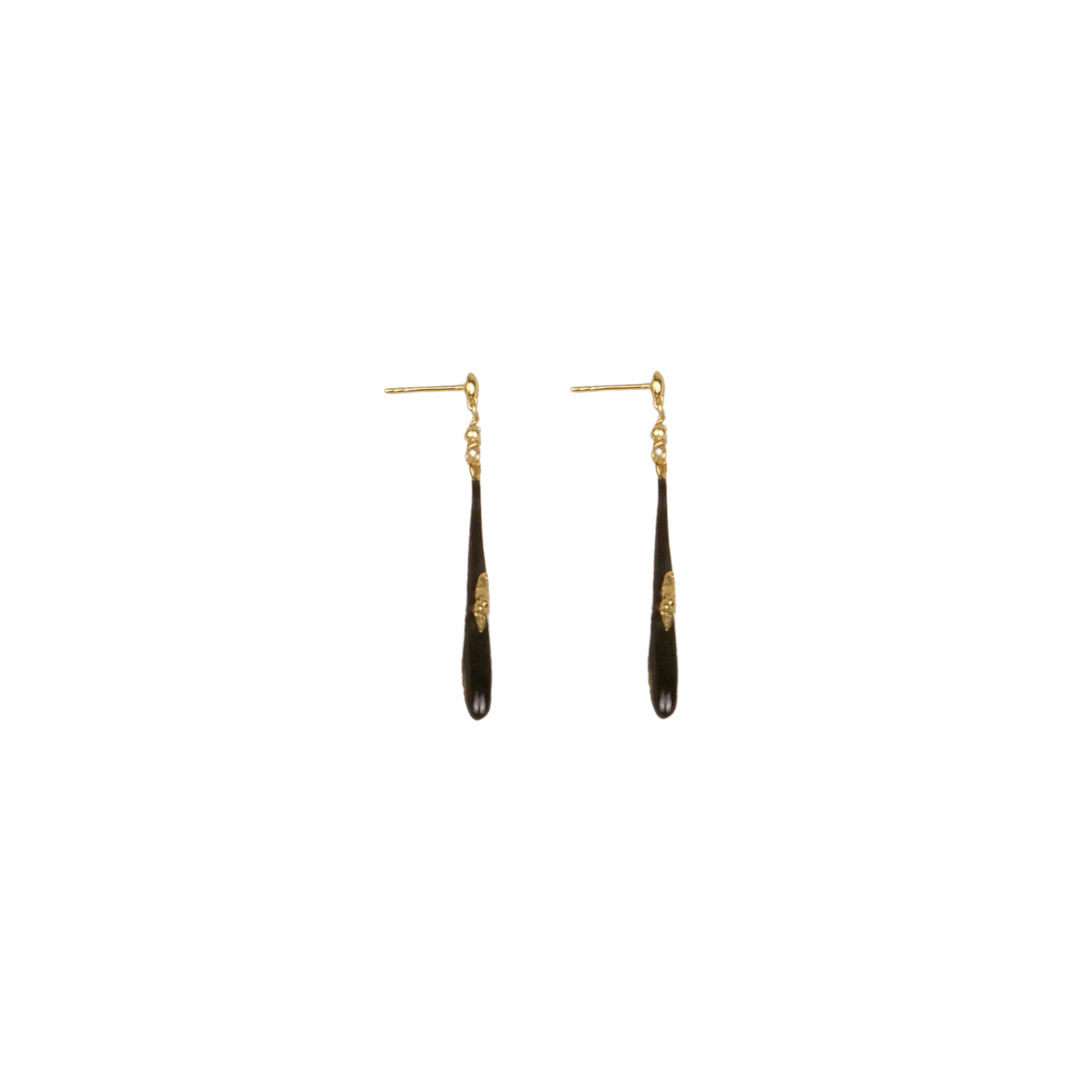Hanying Teardrop Earrings With Black Enamel (Gold)