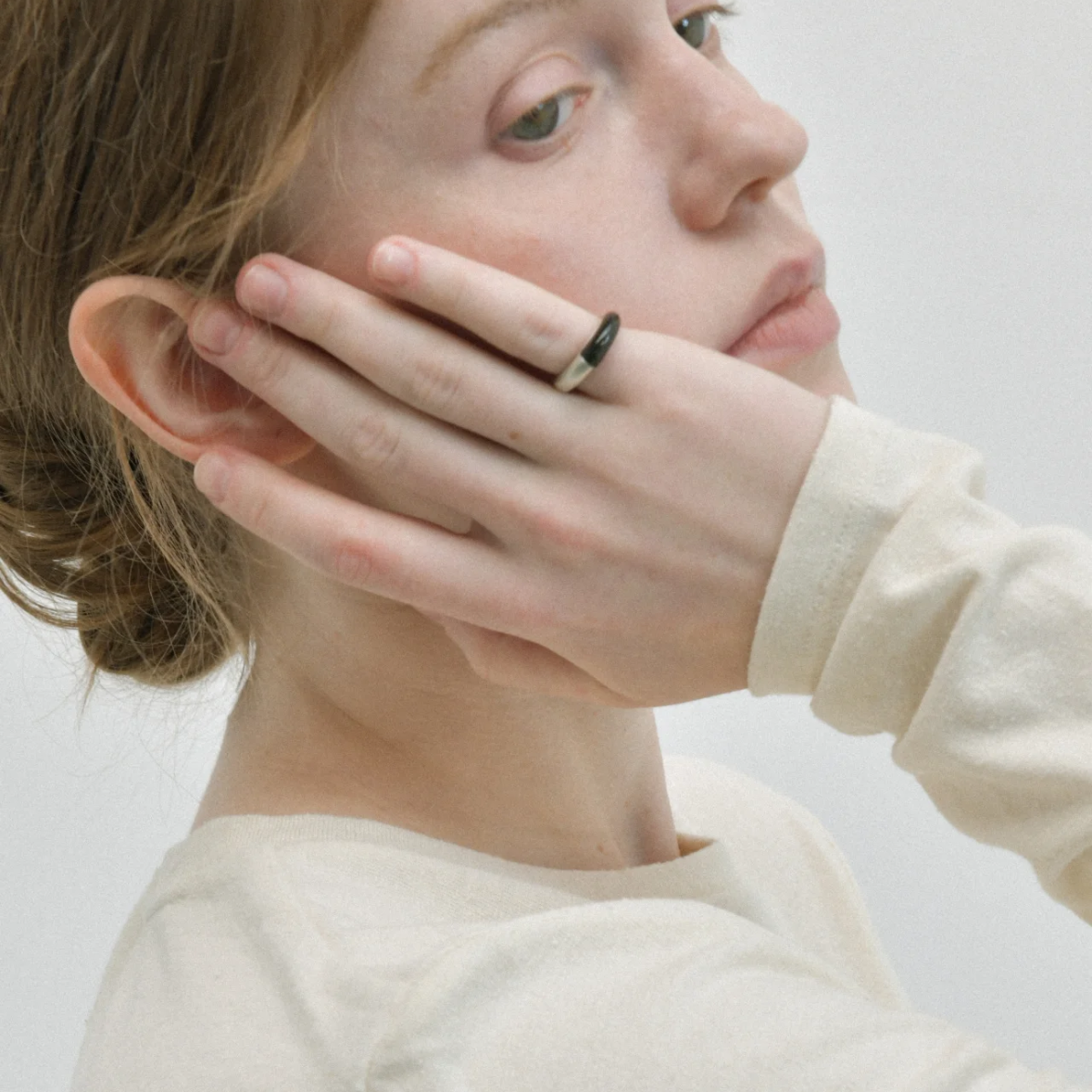 Loom Geometric Pieced Obsidian Ring