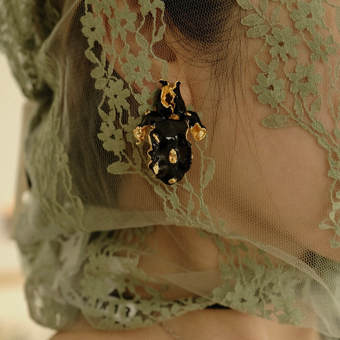 Hanying Gold Enamel Iris Earring