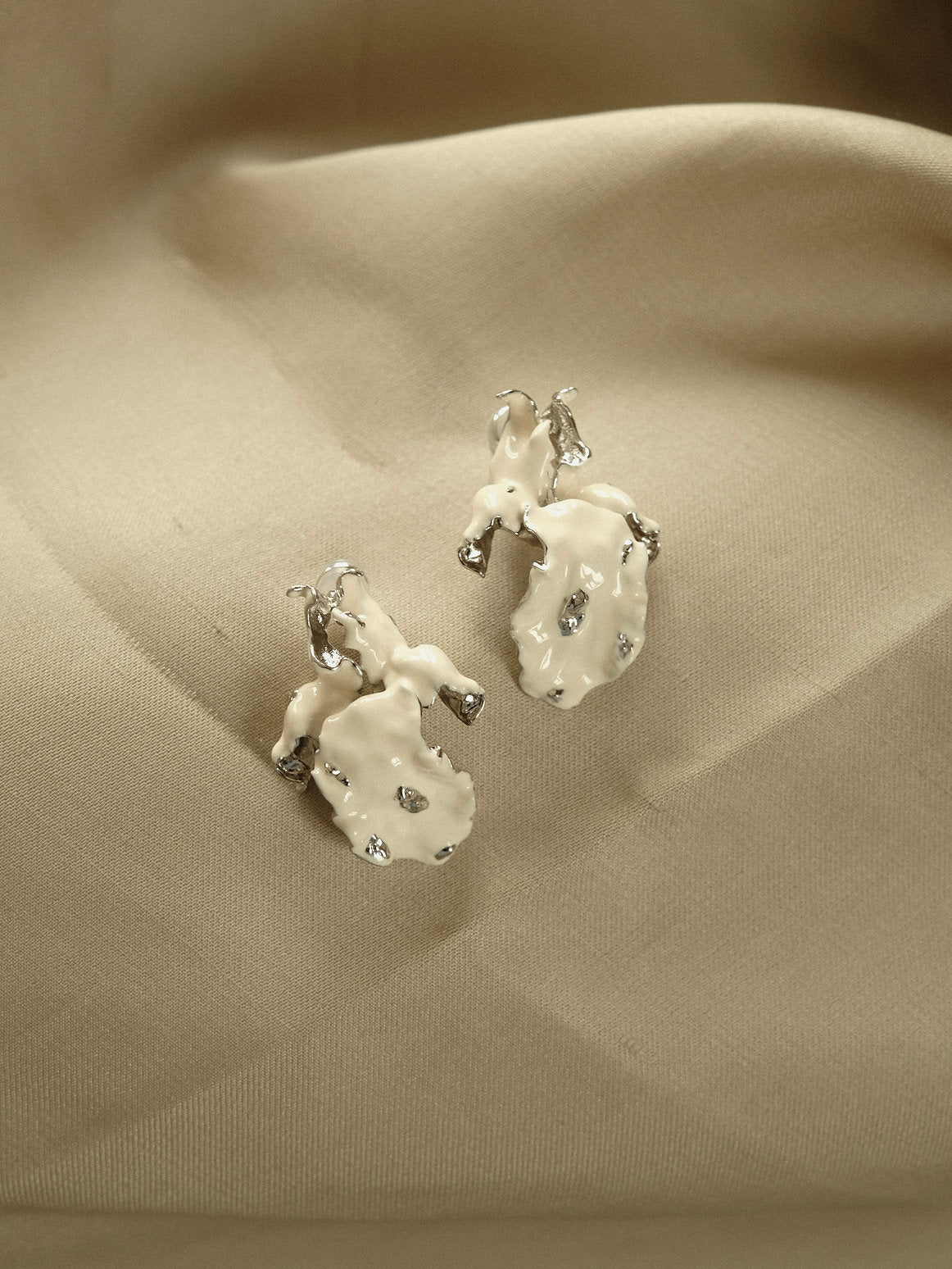 Hanying White Enamel Iris Earring