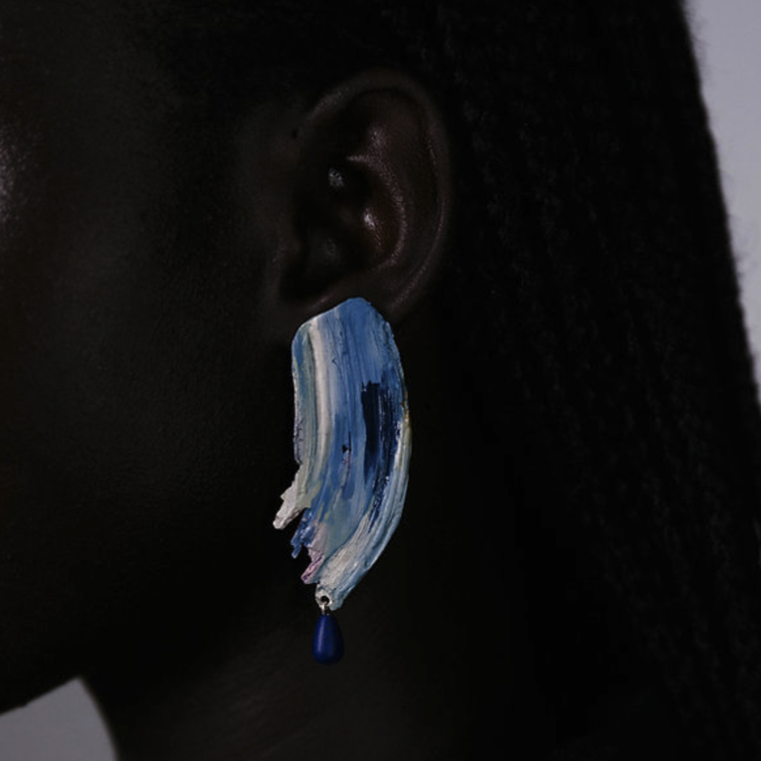 Mass Lee Portrait Earrings Enamel Blue