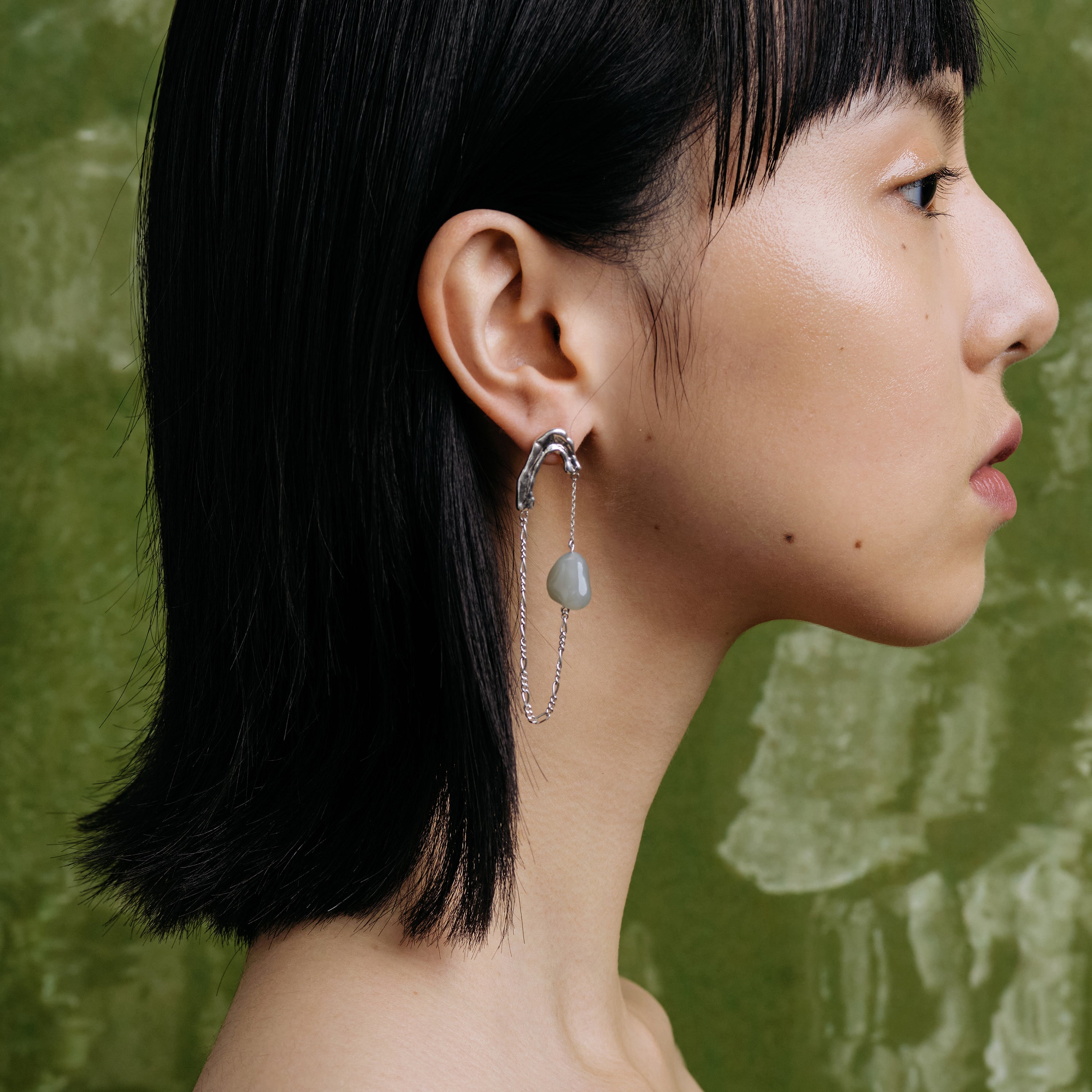 L'ELEMENTO Hetian White Green Jade Earring
