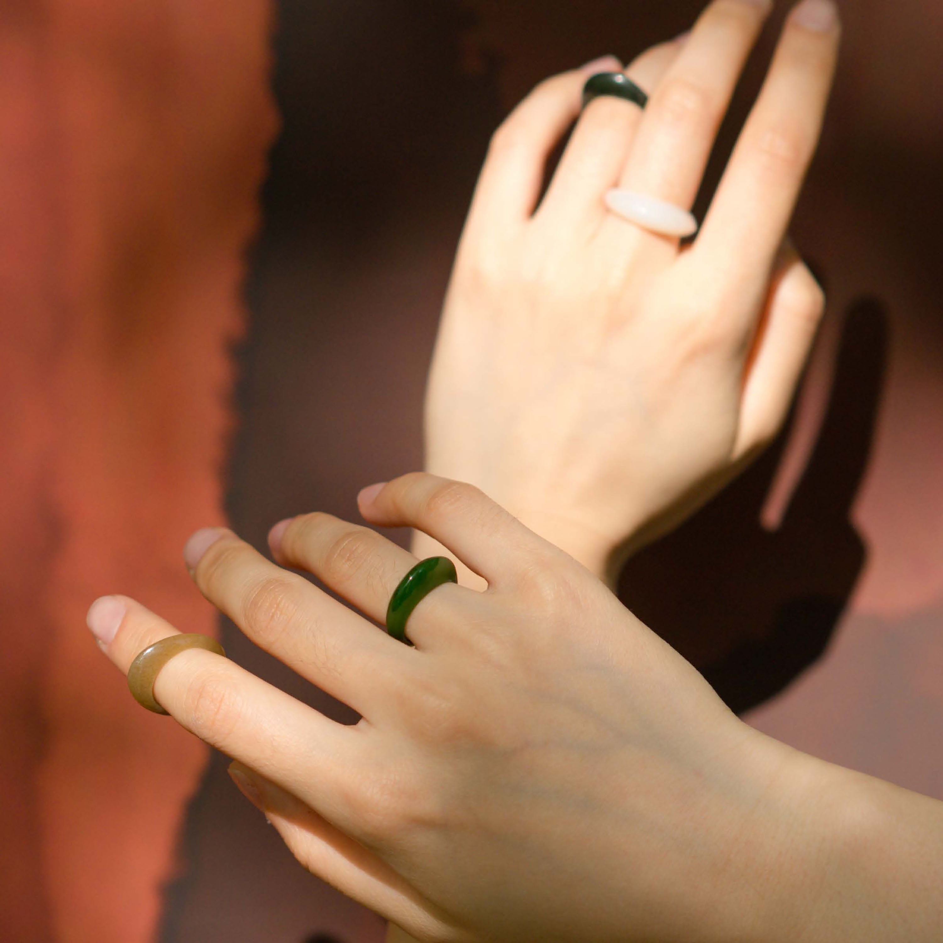L'ELEMENTO Hetian Green Jade Ring