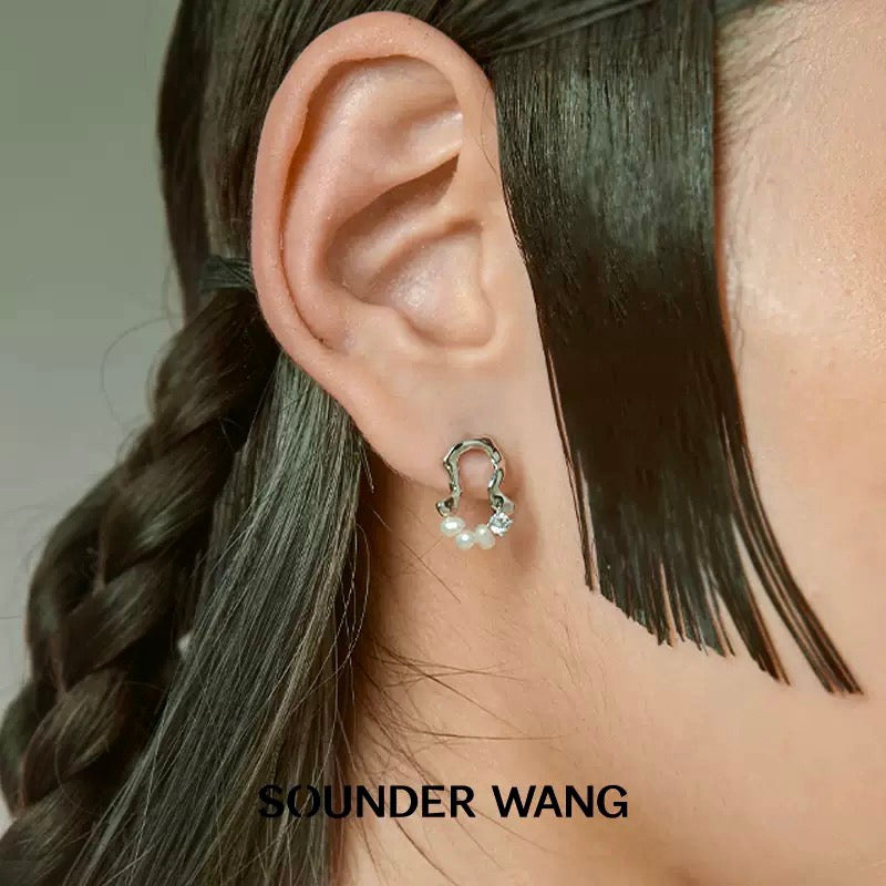 'Drifty Away' Textured Pearl Earrings - Sounder Wang - ALSOLIKE
